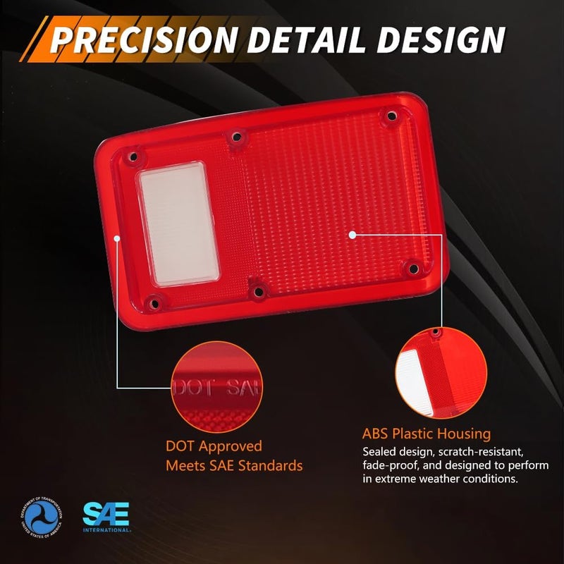 MOTRUM Tail Light Lens Compatible with 1978-1993 Dodge Truck Van, [DOT] [IP67 Waterproof] Tail Lamp Lens (Left + Right), Replace OEM #4057973 4057972 | CH2808102 CH2809102, 1 Pair, Red Lens - Image 4